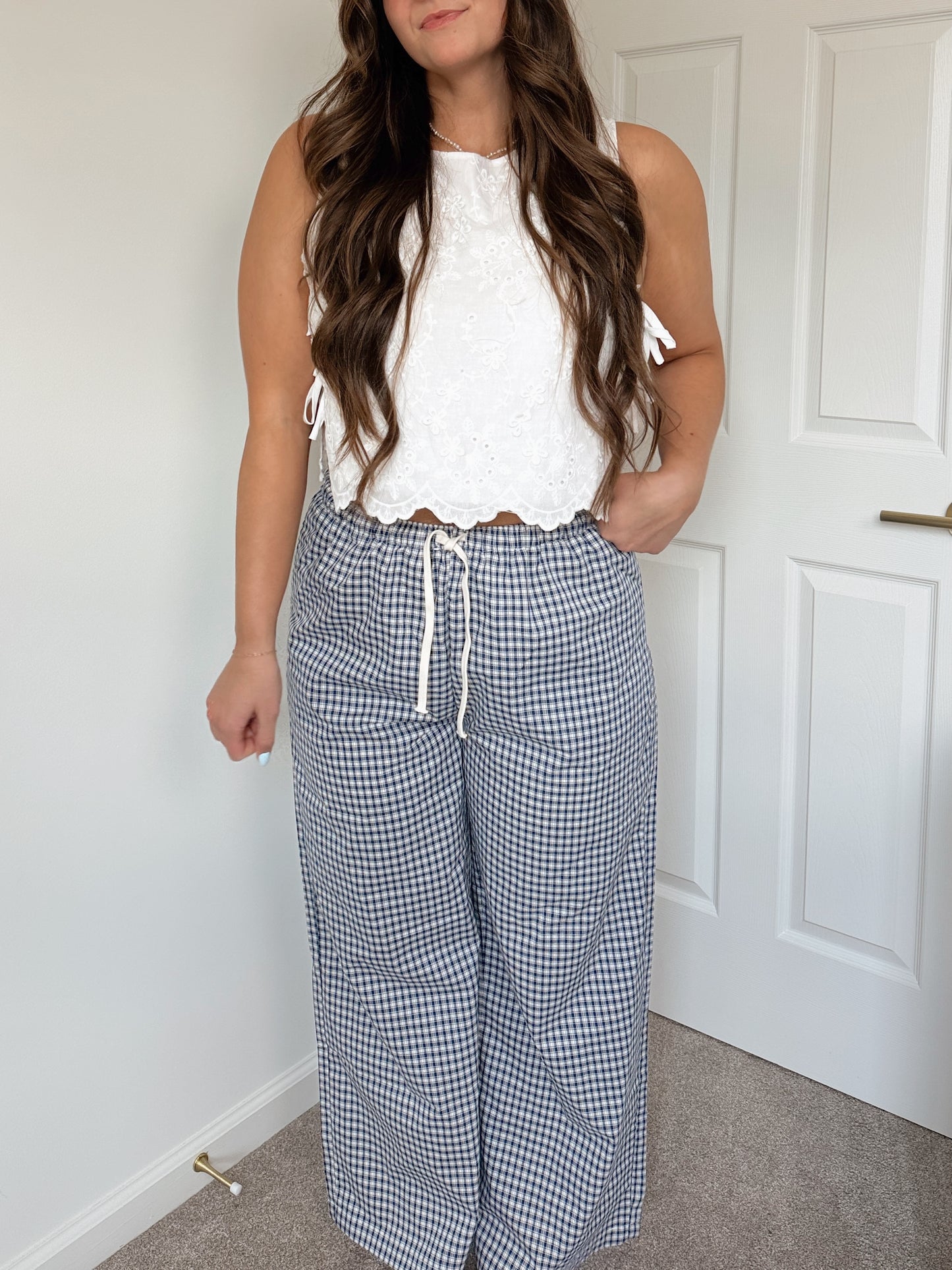 Taylor Gingham Pants - Navy