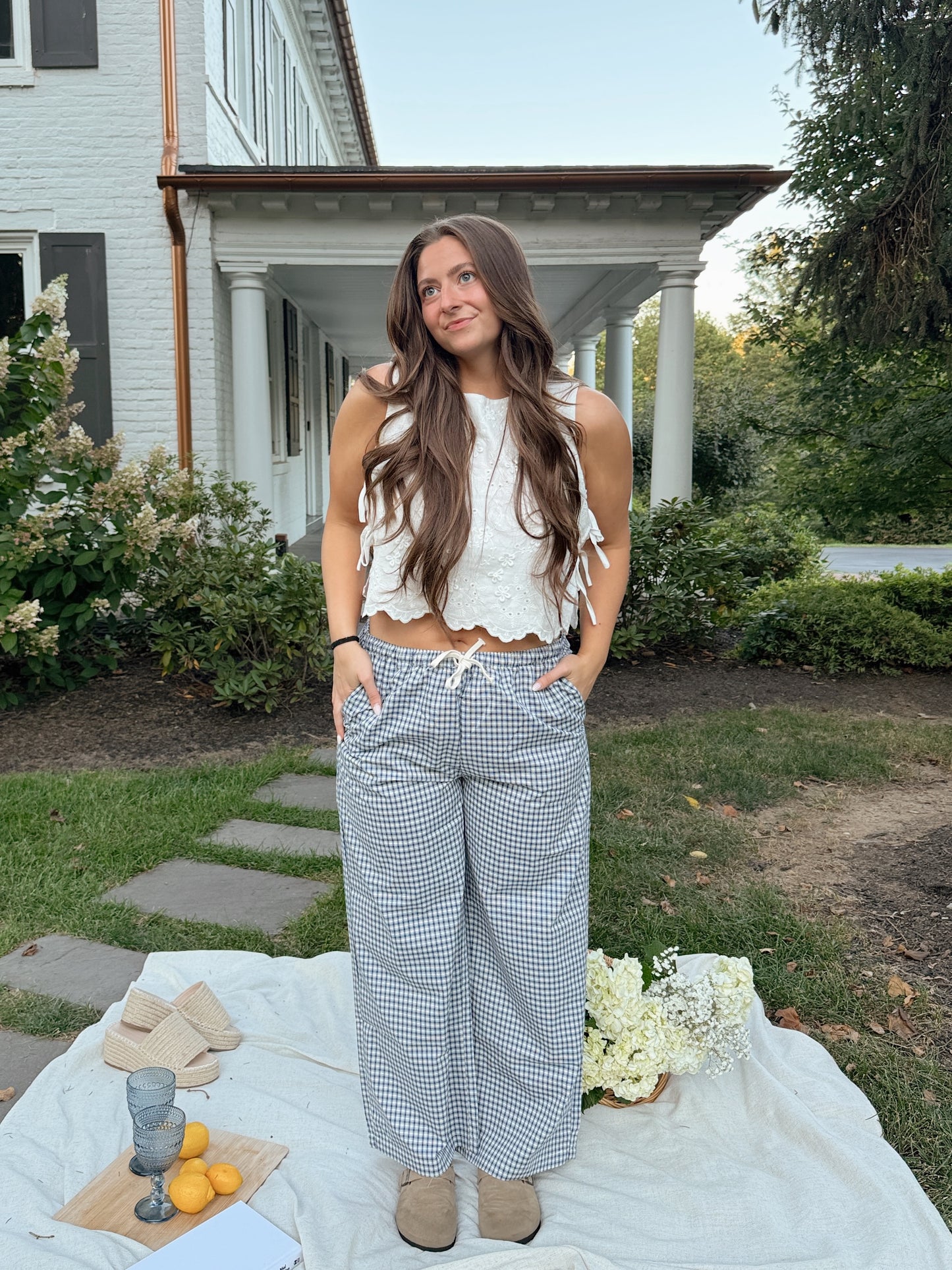 Taylor Gingham Pants - Navy